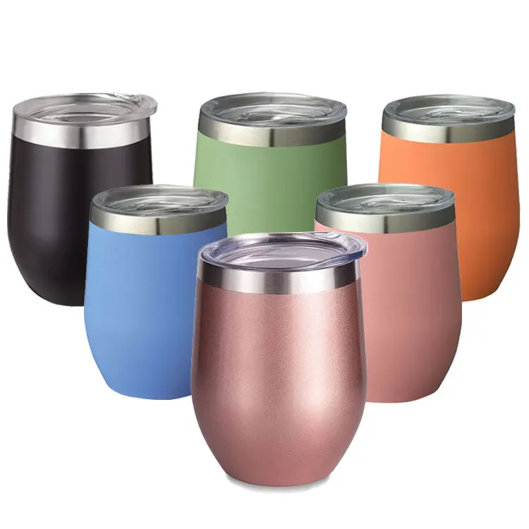 Custom logo egg shape mug beer 12oz glitter stainless steel wine tumbler