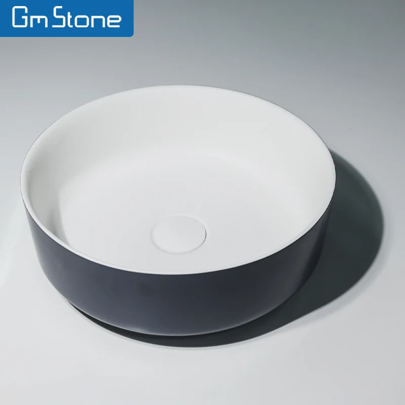 Modern Luxury Solid Surface  Wash Hand Basin Oval Top Counter Basin Hotel Porcelain Bathroom Sink For Apartment