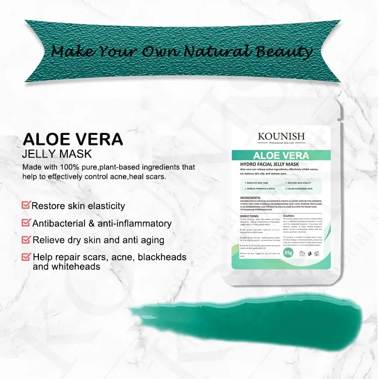 KOUNISH Beauty Organic Peel Off Clean Skincare Whitening Aloe Jelly Facial Mask Powder Face Masks