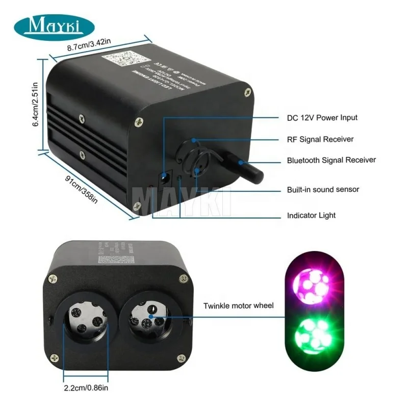 Dual Color 20W Sound Activated Fiber Optic Starlight Headliner Kits 1200pcs*0.03in*13.1ft Strands