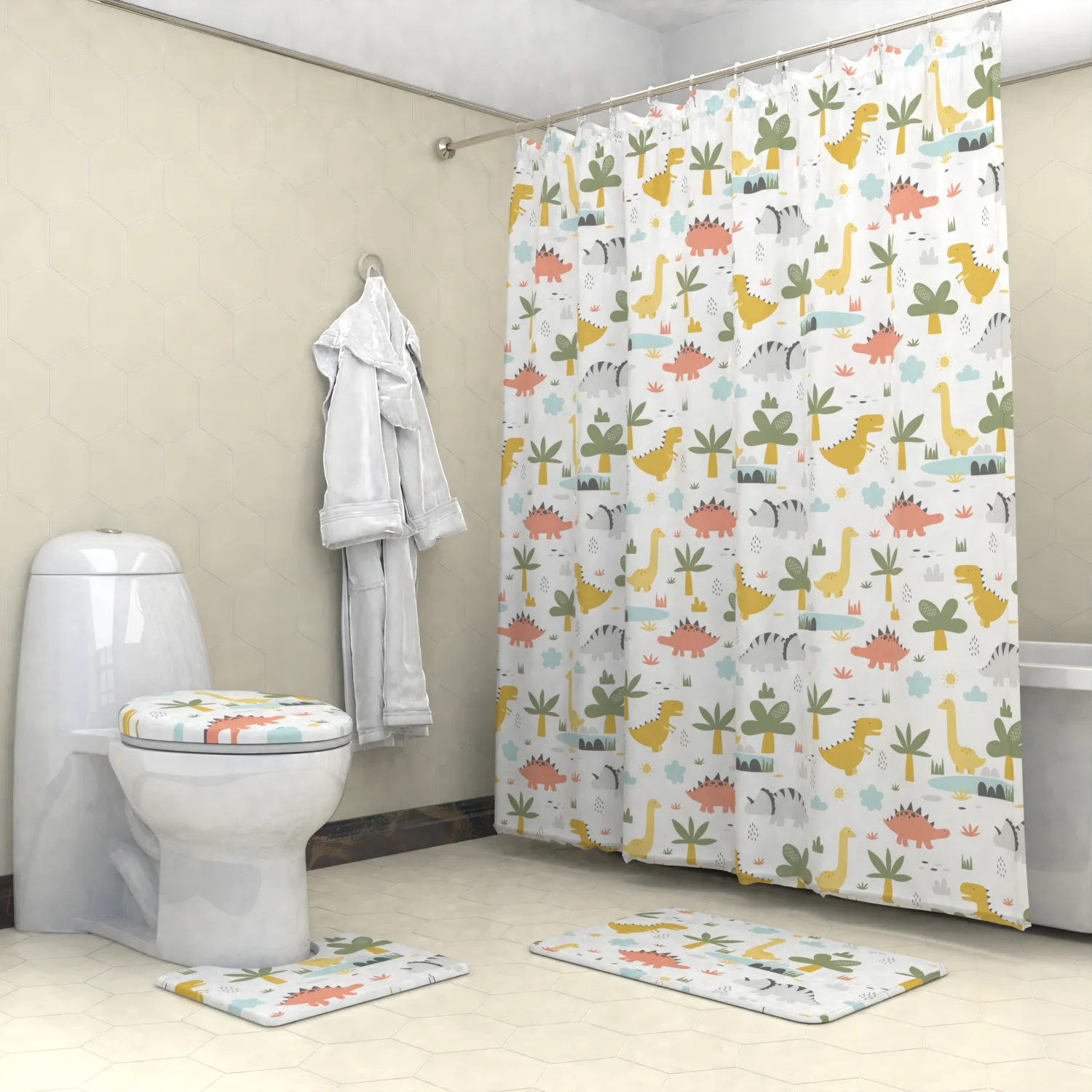 Fashion Waterproof Shower Curtain Set For Bathroom