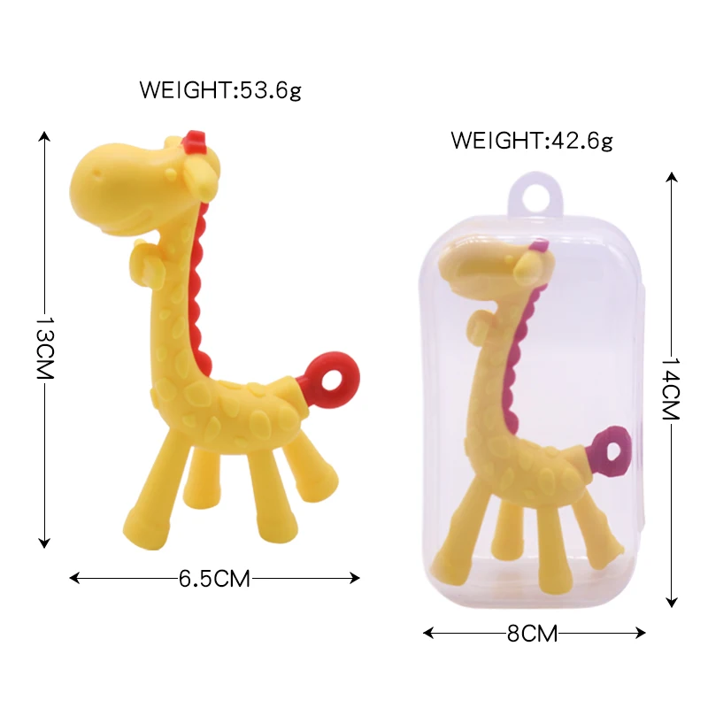 Yellow giraffe soft material small animal image easy to clean without BPA silicone toys baby toys teether