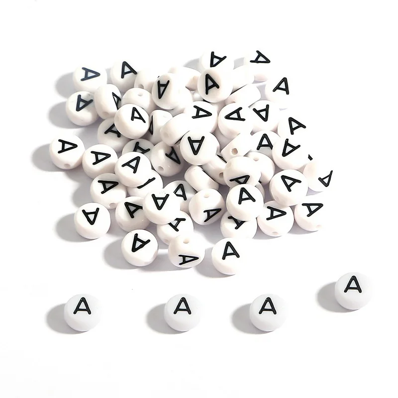 Wholesale 100pcs Acrylic Plastic Round Flat Alphabet English Letter Lucite DIY Beads Jewelry Making Supplies