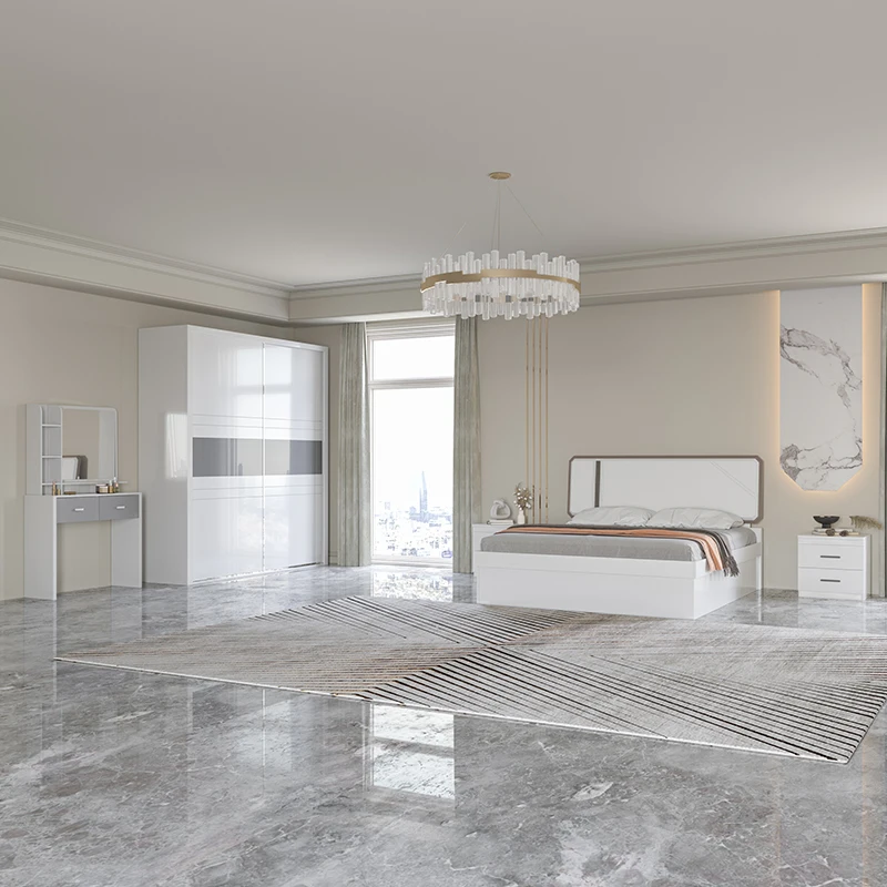 hot sale queen size bedroom set sliding door wardrobe storage bed wooden bedroom set