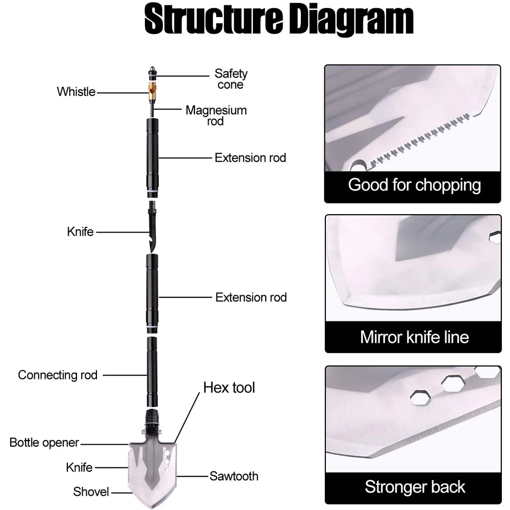 
ODETOOLS Garden Tools Folding Shovel Multifunctional Hardware Hand Tools Fold Steel Shovel 