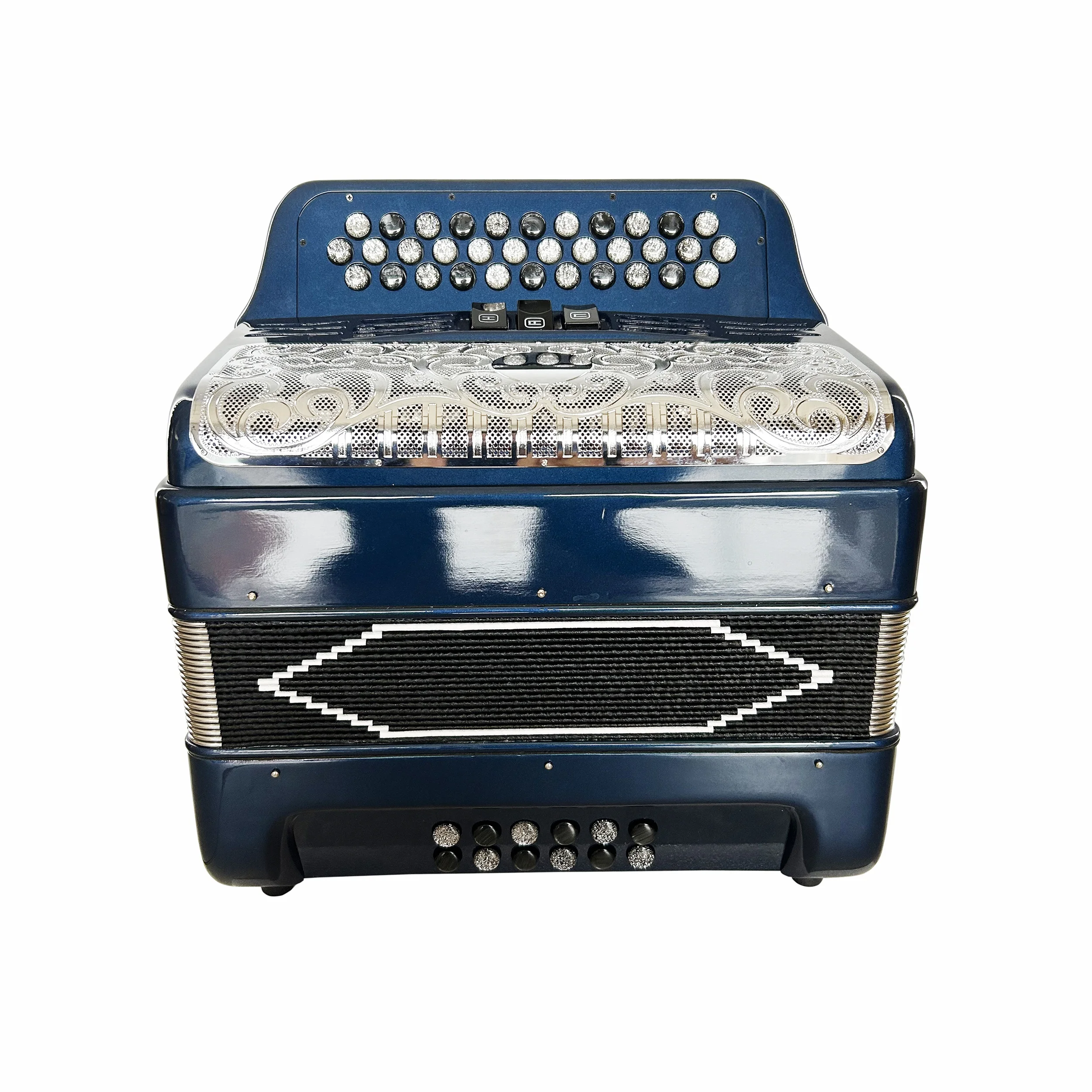 SEASOUND OEM 34 Buttons 12 Bass 3 Registers Deep Blue Accordion Silver Grill Accordions Silver Black Buttons Musical JB3412C