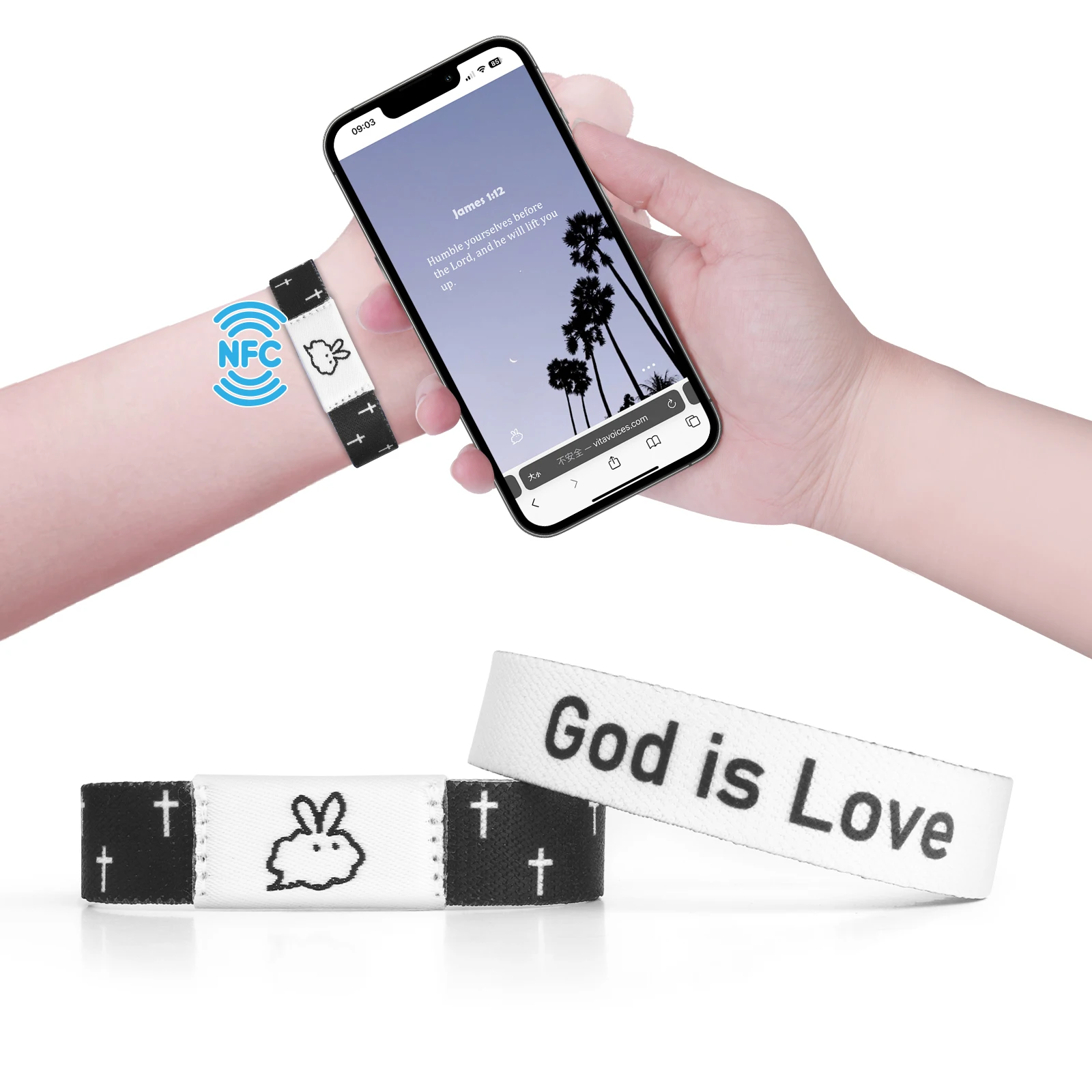 Custom Love Faith Fashion Daily Bible Verse Nfc Religious God Wristband Christian Cross Jewelry Bangle Bracelets Set For Phone