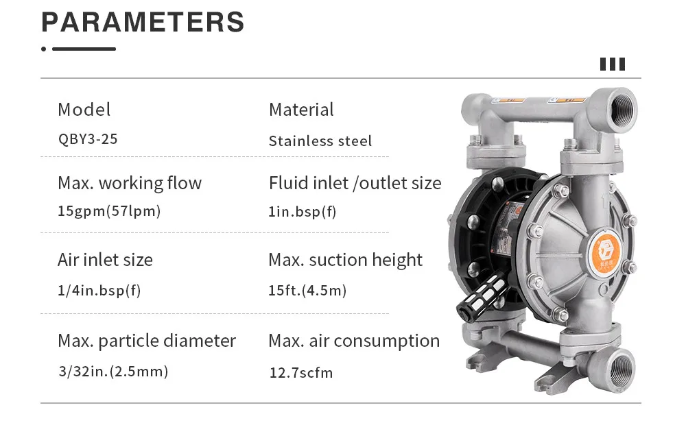 GODO QBY3-20P 3/4inch AODD air operated double diaphragm pumpp for Stainless steel diesel transport Pneumatic Pumps