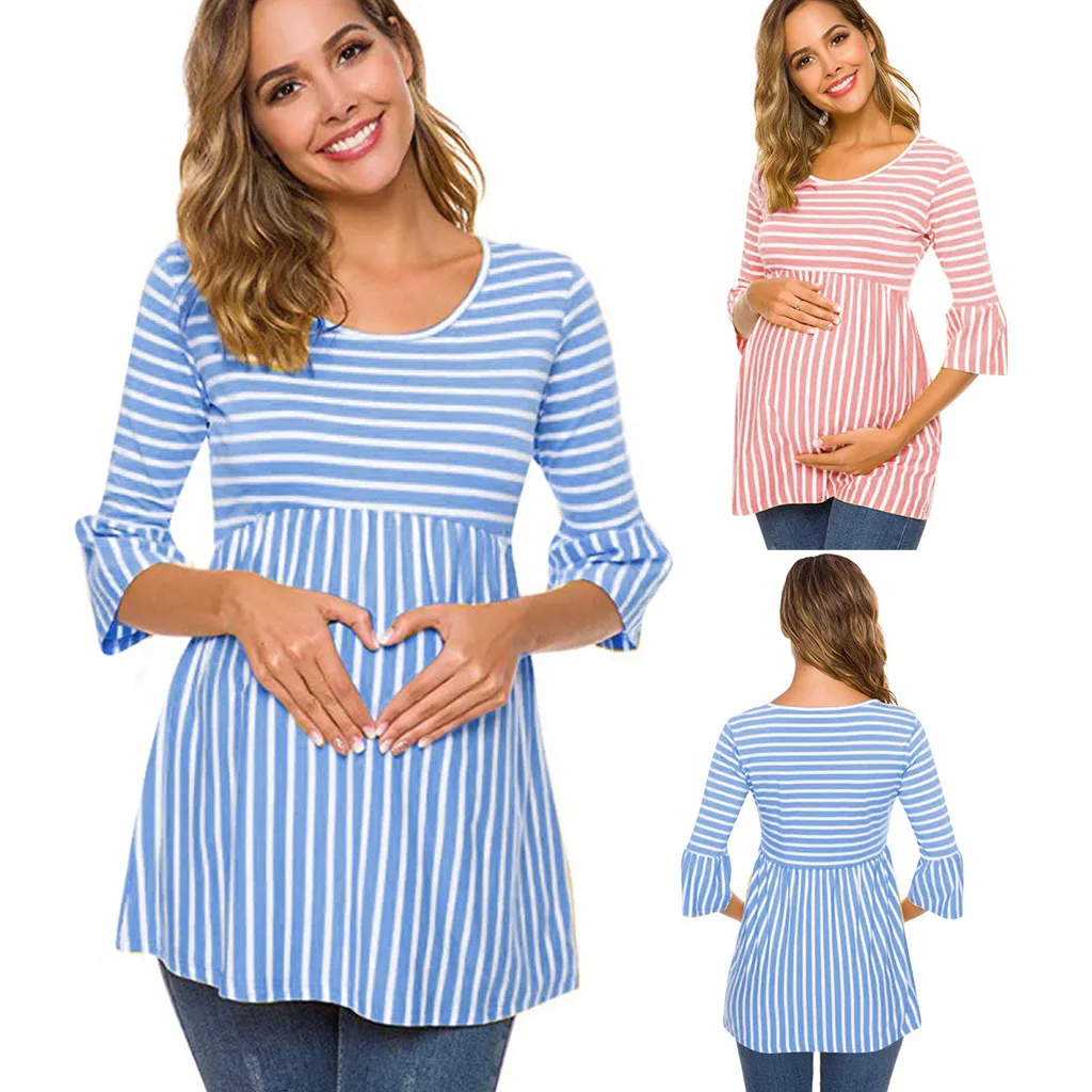
New style striped long-sleeved T-shirt pregnant women top camiseta mujer blusas-fashion 