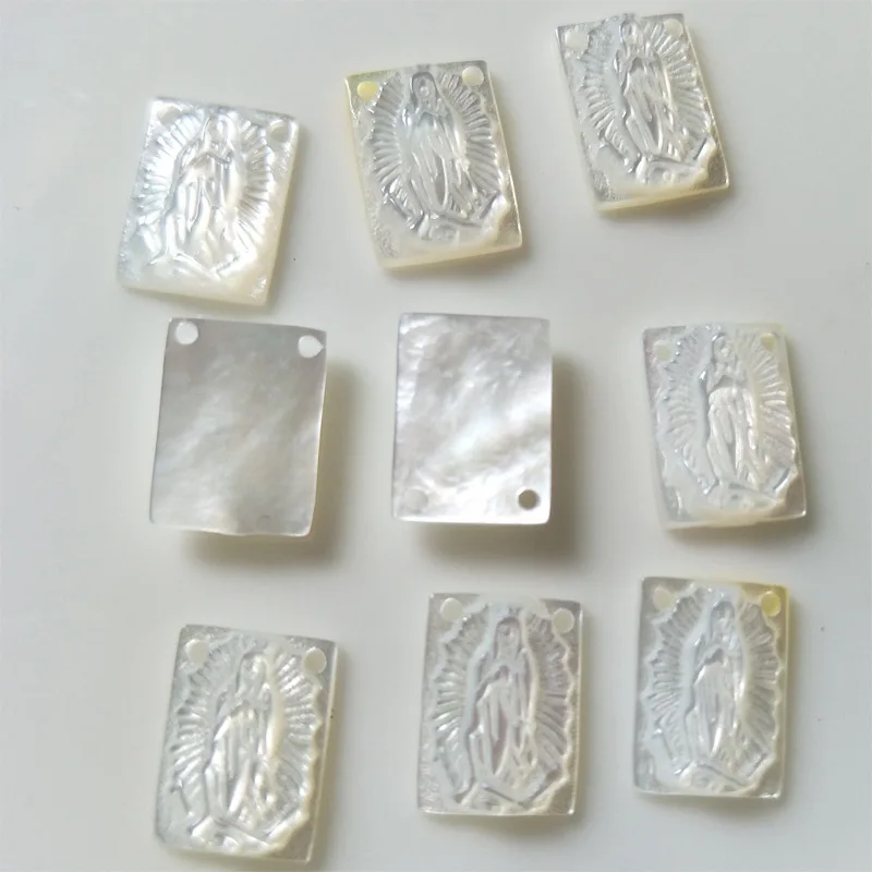 Religious Belief Mother Of Pearl Jesus Virgin Mary Guadalupe Hand Carved Saint Maria White shell bead for DIY jewelry Necklace
