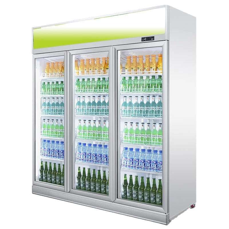 Fresh keeping freezer display cabinet 2 door beverage refrigerated supermarket vertical refrigerator freezer
