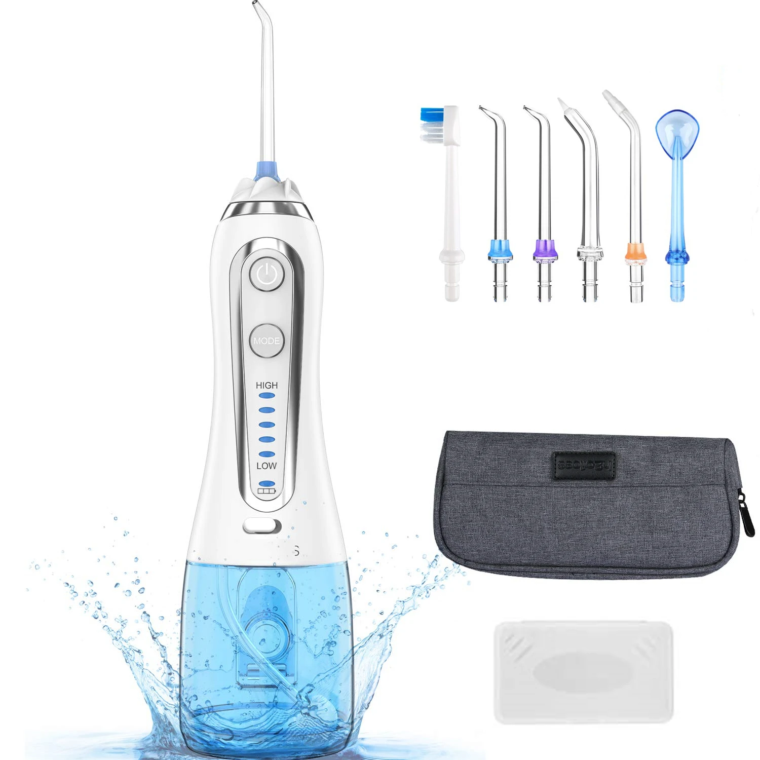 H2ofloss Water Flosser Portable Dental Oral Irrigator with 5 Modes,6 Nozzles,1 nozzle box