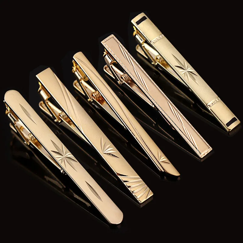 High Quality OEM Competitive Price Gold Plated Tie Clips With Chain Wedding Tie Bars Stainless Steel Tie Clips for Men