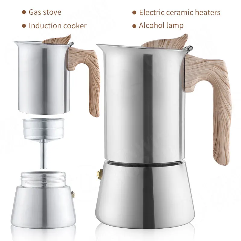  Best Selling Portable Espresso Coffee Maker Induction Stainless Steel Stovetop Moka Pot