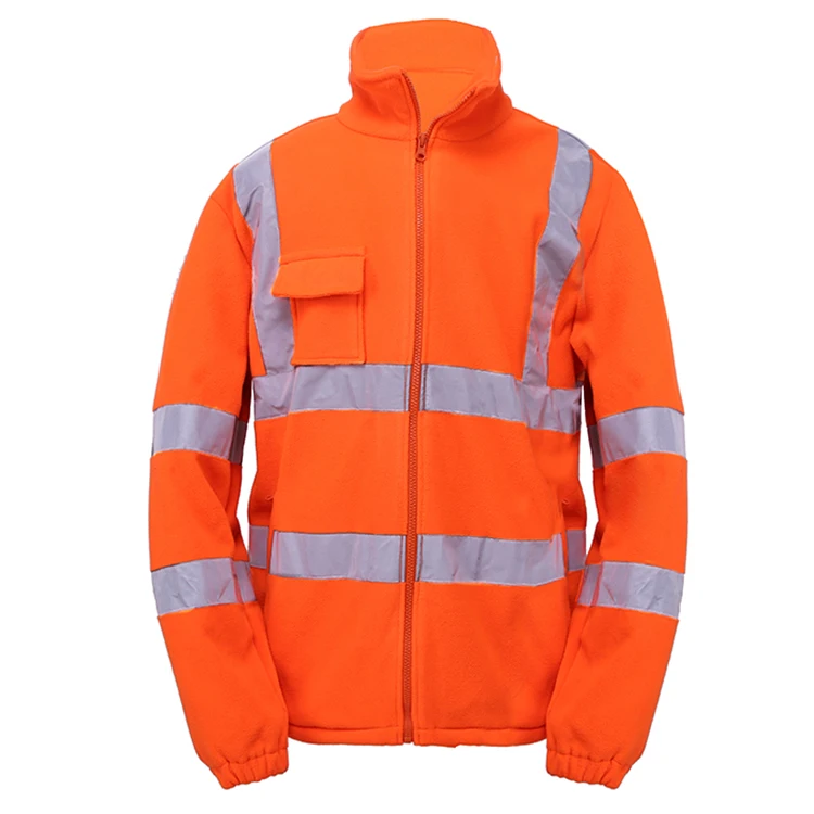 hi vis mens high visibility flame resistant ribbon reflective workwear safety Fleece hi vis cotton drill work fr t shirt jacket