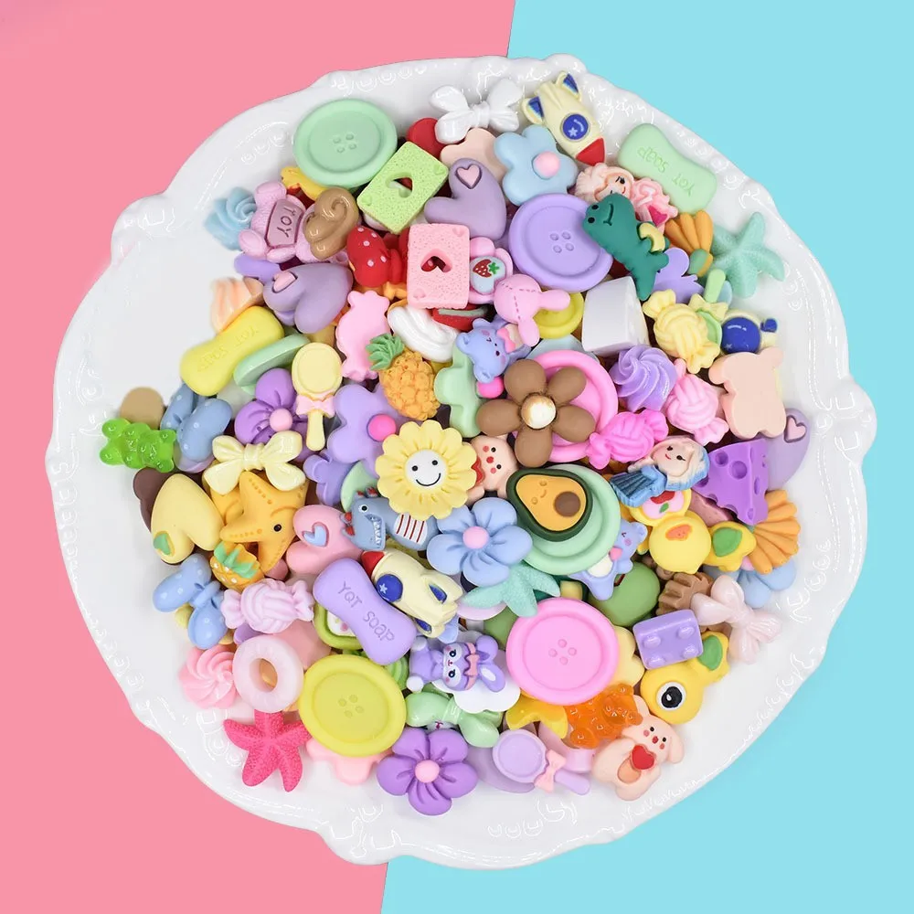 2024 new products Popular Kawaii DIY Flat Back Resin Charm Mixed Style Bulk Resin cartoon transparent color mixed DIY cream