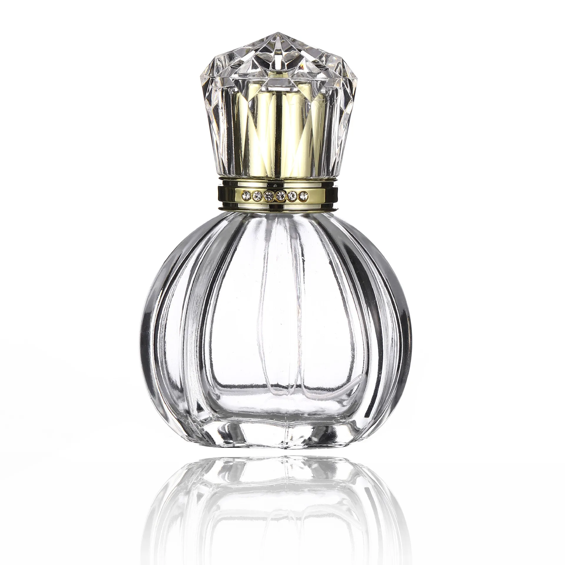 Perfume Bottles 50ml Round Ball Embossed Crystal Perfume Glass Bottle with Pump Spray