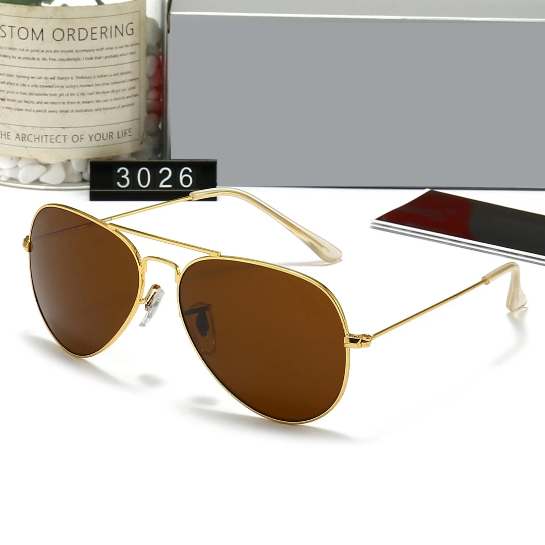 Custom Glass Lens 3026 62mm Metal Fashion Glasses Aviation Eyewear Shades Luxury Brand Designer Sunglasses for Men and Women