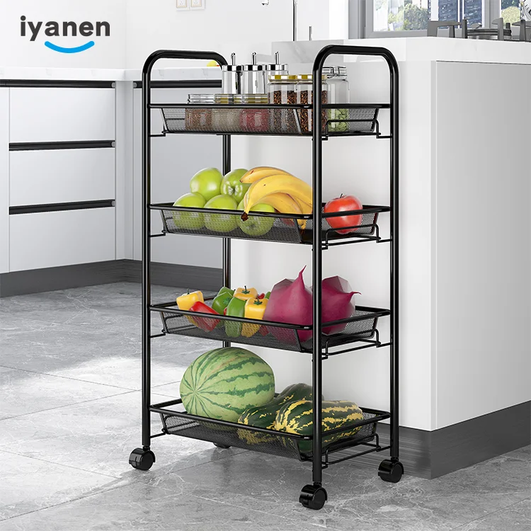 Multi-purpose 3 Tier Movable Home Kitchen Tool Storage Racking Organizer Rolling Utility Trolley Cart with 4 Wheels