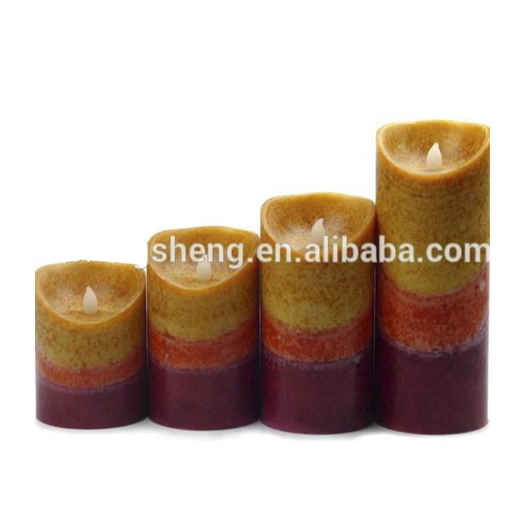 Three color LED candle with mottled surface melted top and 2AA battery