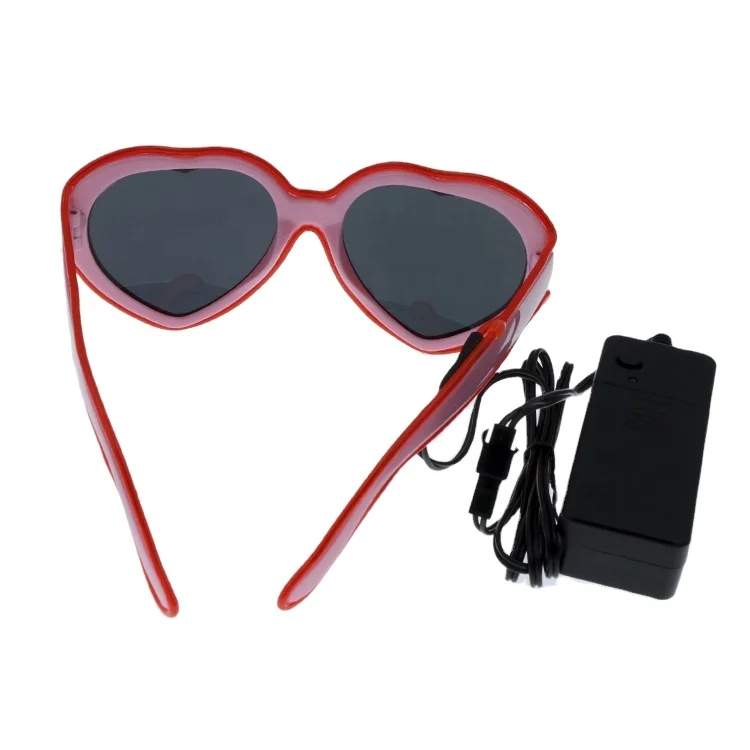 Heart Pink Luminescence Diffraction EL Wire Glasses Rave Light up LED Laser Etched Hard Plastic Lenses