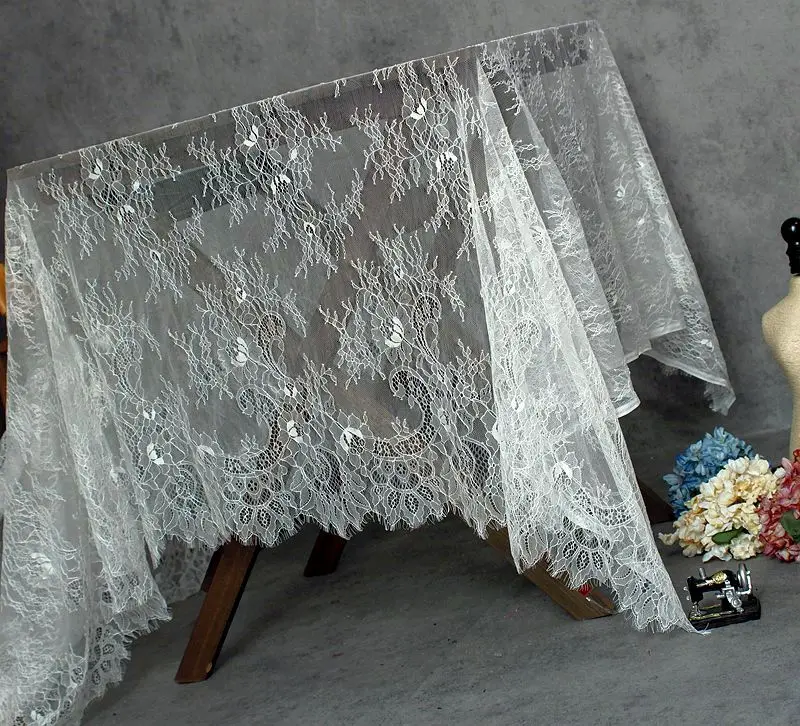 3 Meters Length Eyelash French Lace Fabric with Double Side Eyelash Edges Chantilly Lace Fabric