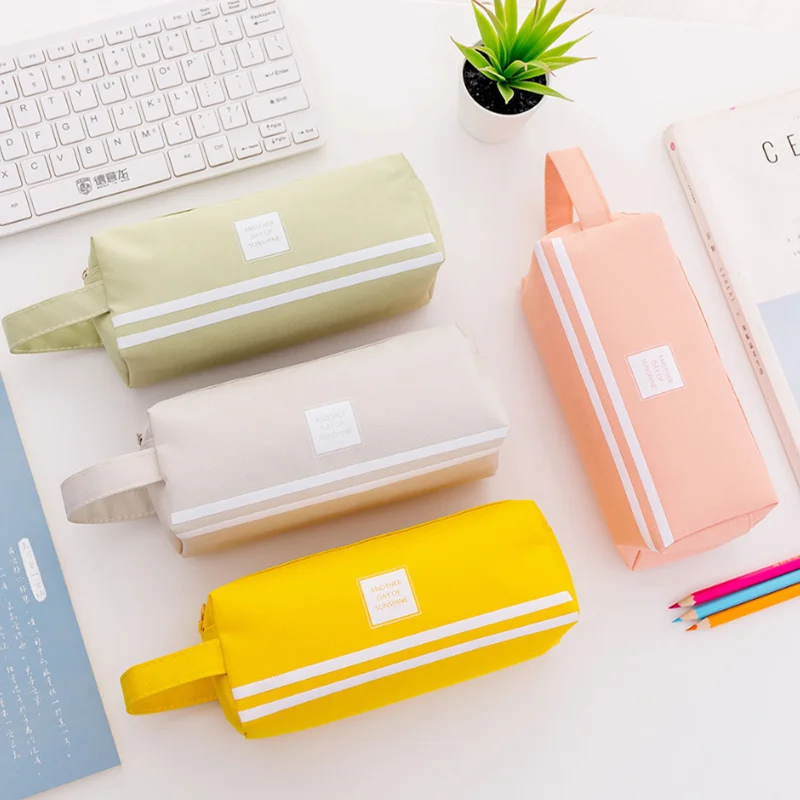 Kawaii Simple Stationery Bag Cute Candy Color Canvas Pencil Box Promotion Pencil Bag