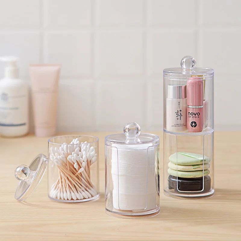 Wholesale Acrylic Cylinder Shaped Clear Acrylic Cotton Swab Storage Box With Lid