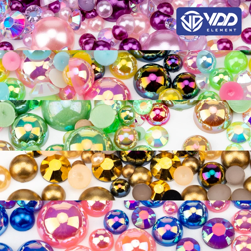 VDD D1142  30g Wholesale Mix Size ABS Half Round Pearls Flatback Beads Color Resin Rhinestone Crafts Nail Art DIY Decoration