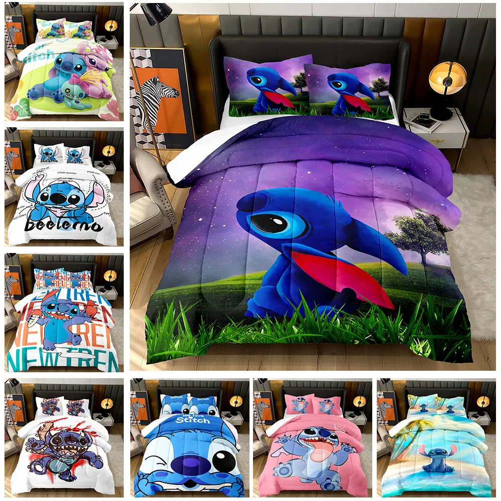 Cartoon 3D little monster Stitch starry sky printed quilt suitable for teenagers fluffy comforter set