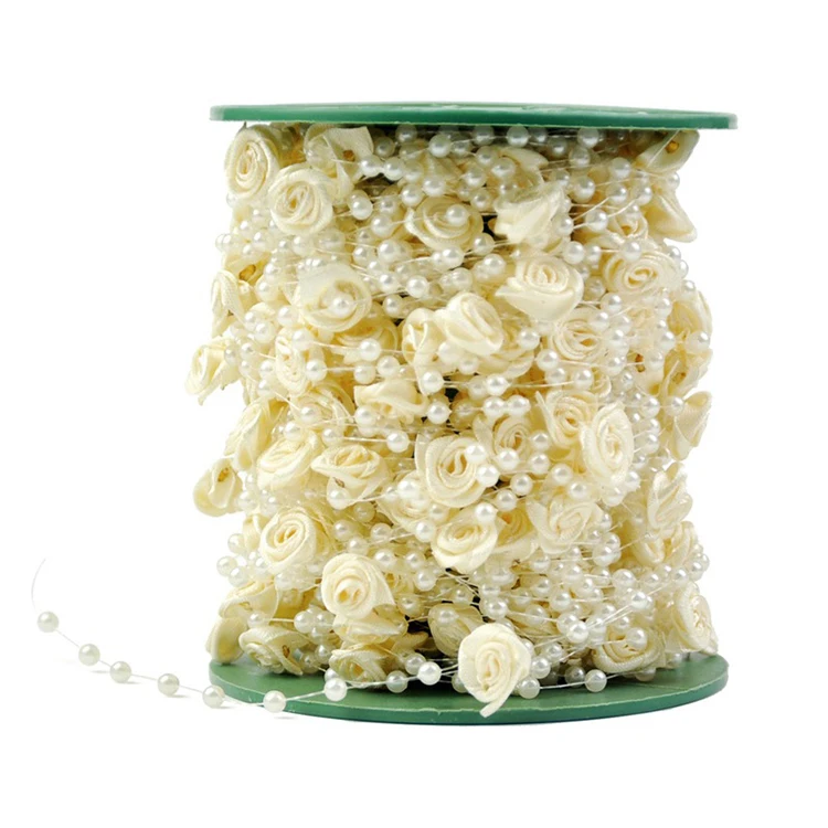 Fishing line artificial pearls string beads chain garland with silk flower for wedding party decorations