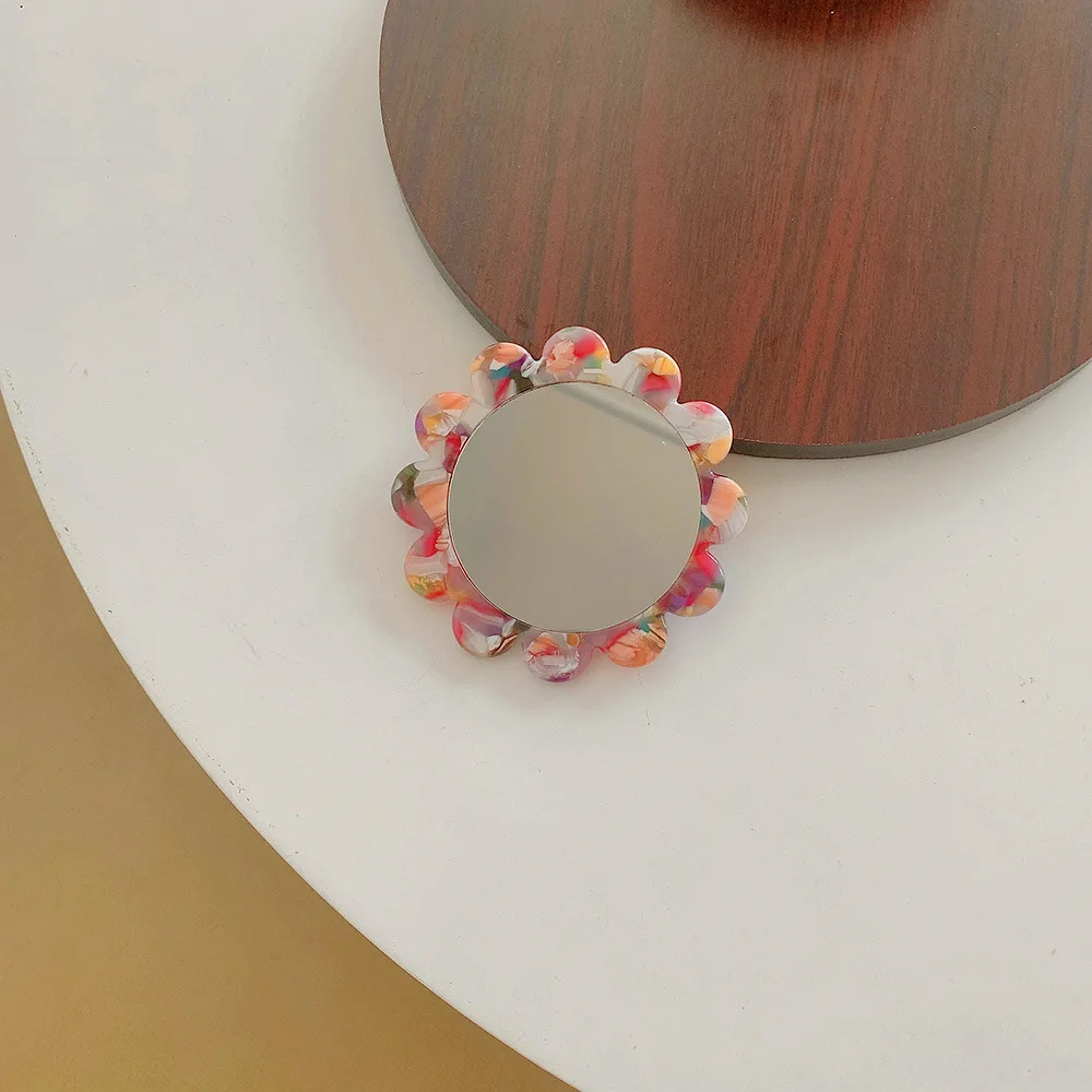 Portable Makeup Mirror Acetic Acid Flower Shaped Summer Mini Hair Accessories