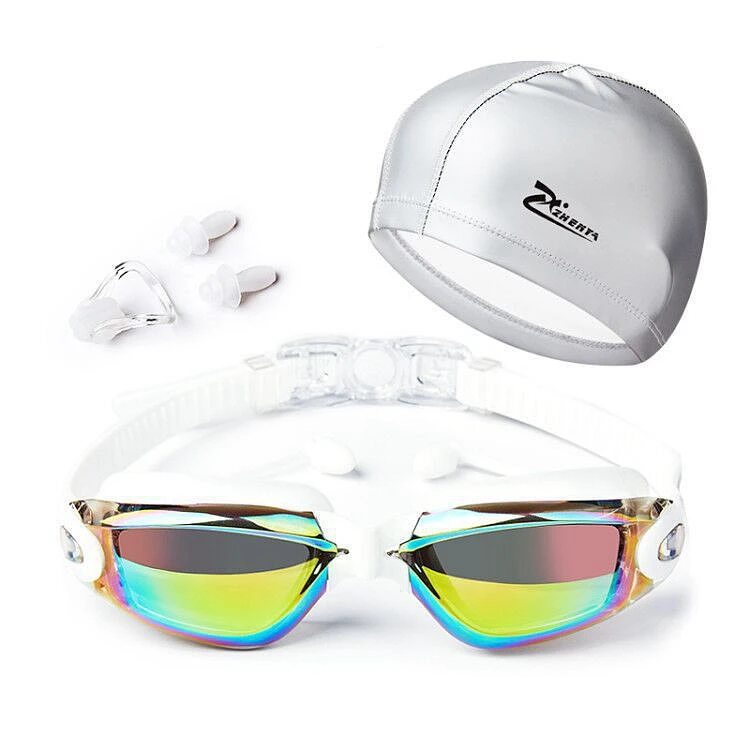 cap earplug  girls silicone Swim goggles set with case anti fog UV protection adjustable swimming glasses goggles for men women
