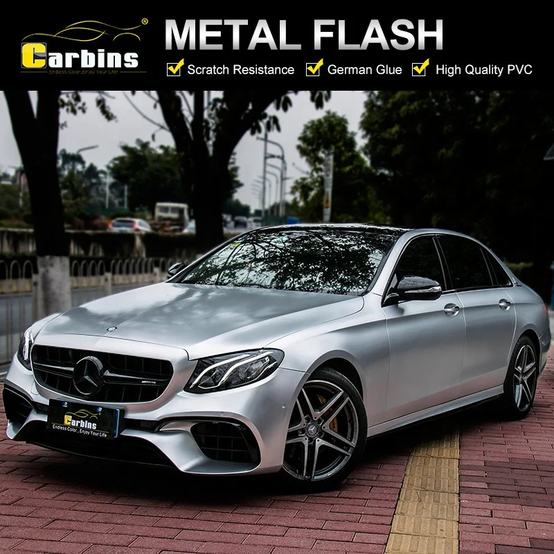Carbins Hot Sale 1.52*18m Metal Flash Silver PVC Vinyl Car Wrap Chrome Film Matte Car Wrapping Stickers