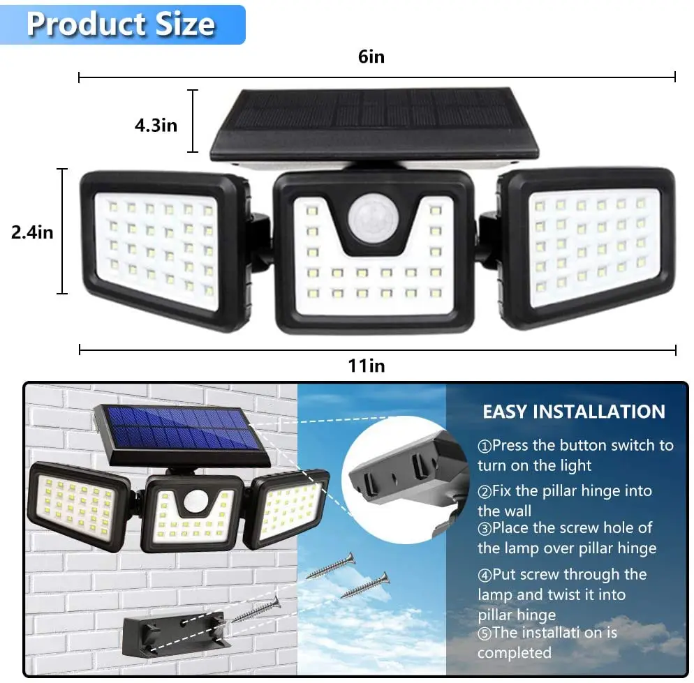 
70 LED Outdoor Wireless Waterproof Motion Sensor Solar Light for Garden Solar Wall Light 