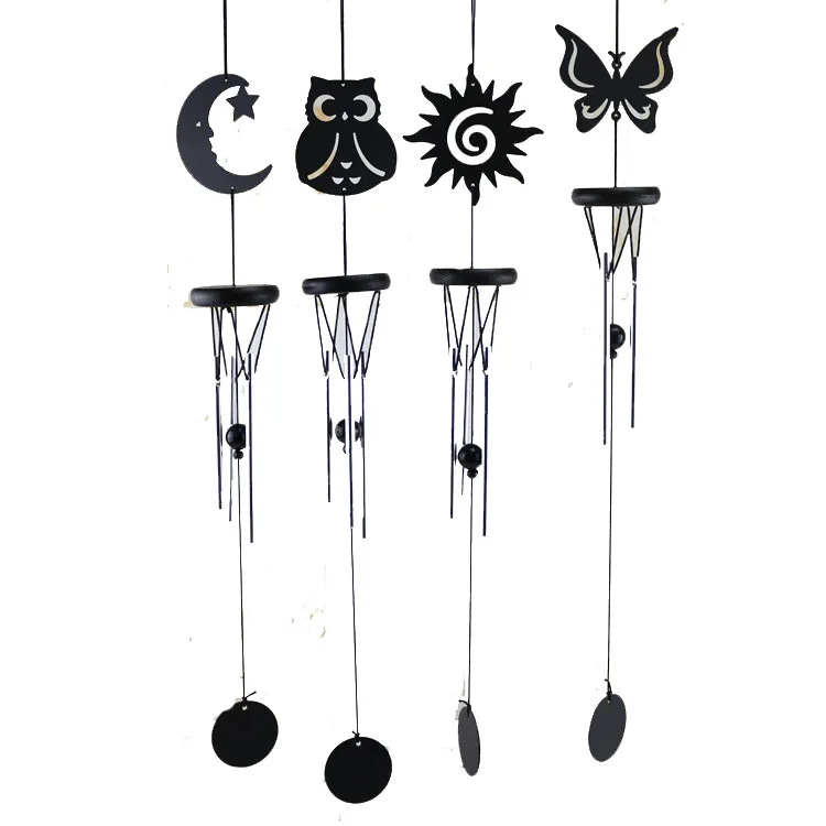 Черные металлические ветряные колокольчики ручной работы, поделки для дома, ветряные колокольчики, украшения, маленький декоративный кулон