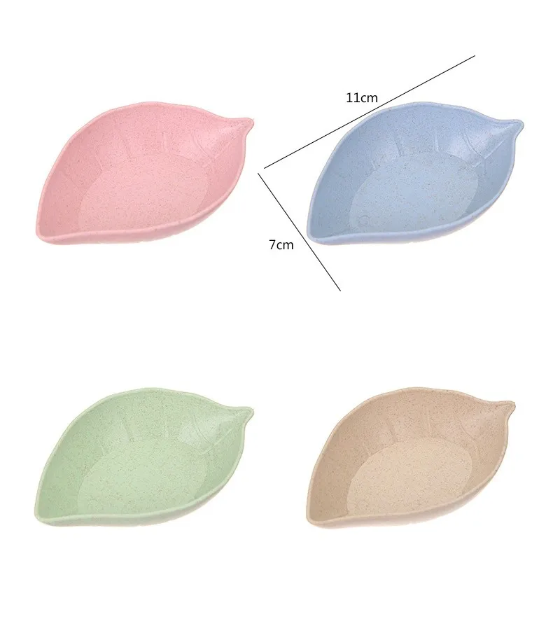 Creative Japanese Cutlery Leaf Shape Dipping Bowl Plastic Soy Sauce Snack Seasoning Dish Wheat Straw Inspired Design