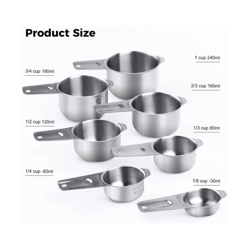 Portable Kitchen Metal Measurement Tools Stainless Steel Measuring Cups & Spoons Kitchen Gadgets for Cooking & Baking