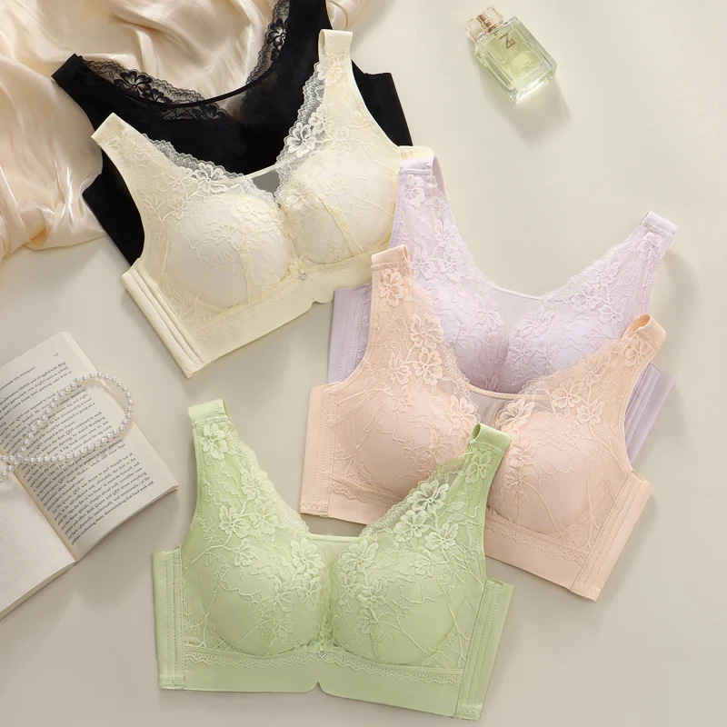 2024 Fashion Factory independent high quality Plus Size Women Lingerie Ladies Seamless Push Up Ultra Chest Bra Wireless Lace Bra