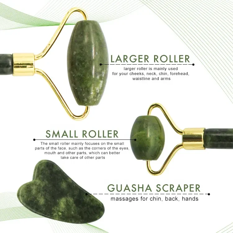 2023 Beauty Massager Wholesale Green Jade Roller Gua Sha Set 100% Natural