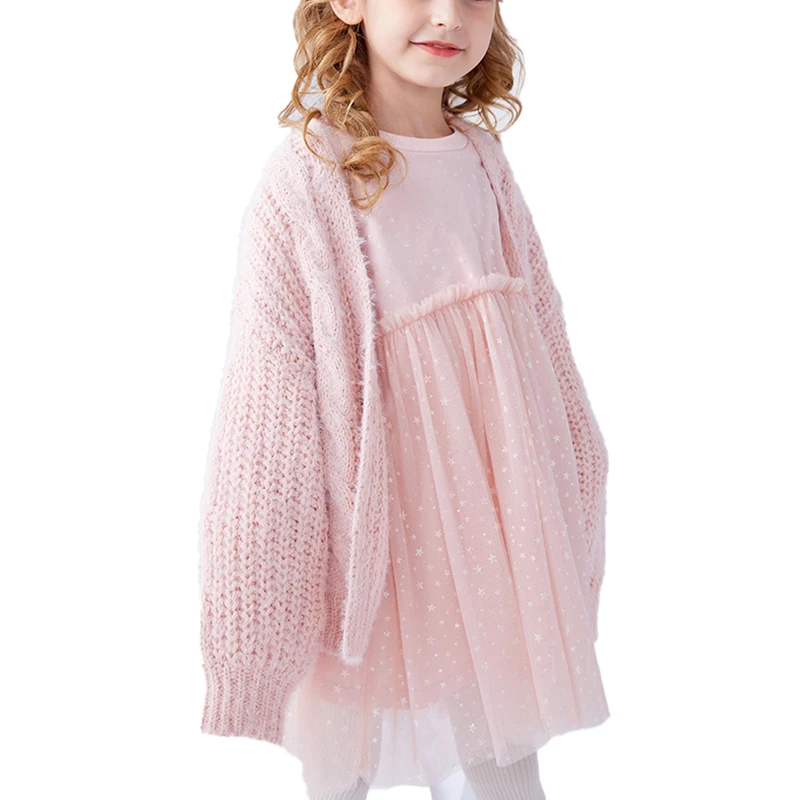 
Autumn and winter children cute pink 100% cotton knit cardigan 