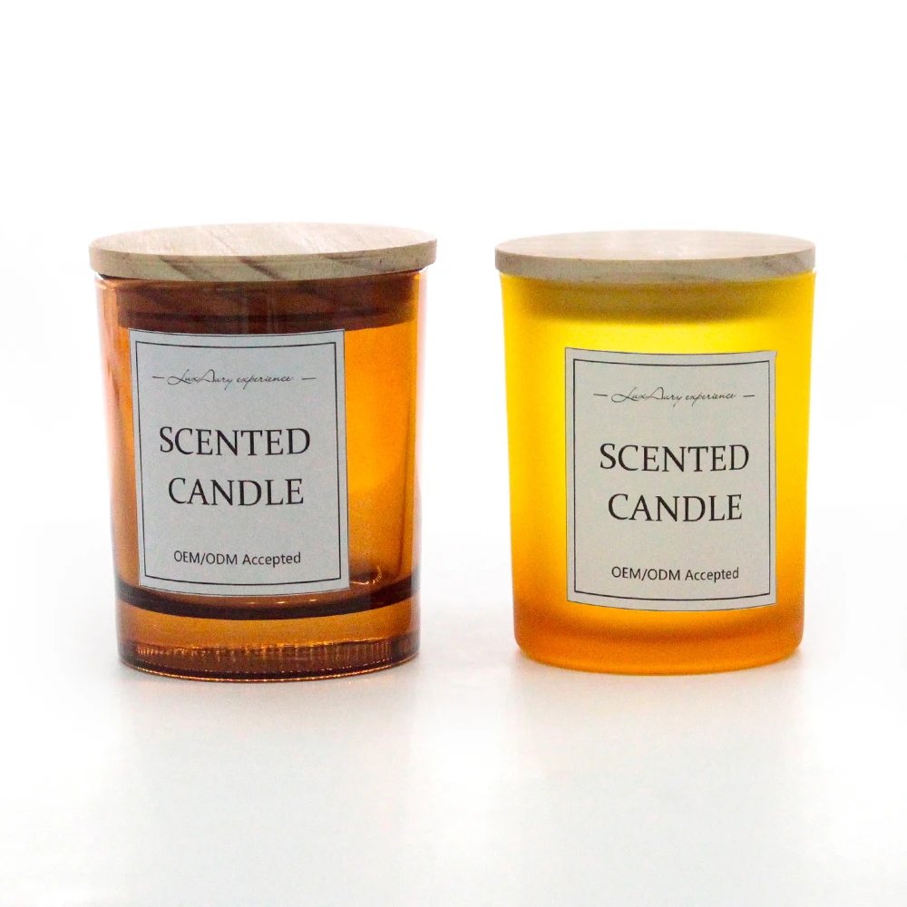 LANGXU frosted amber colors glass candle jars custom candle box shipping empty glass candle jars with lid in bulk