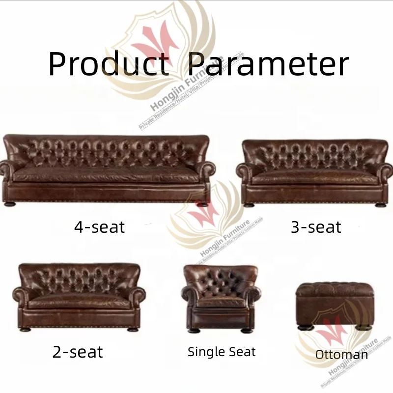 HJ HOME Aviator  Sitting Furniture Hotel  Bar Industrial Classic Sofa Set Chesterfield Couch Set for Cafe Waiting Room