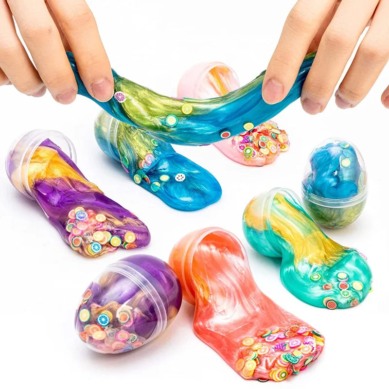 Stress Relief DIY Soft Slime Clay Squishy Stretchy Easter Egg Slime Galaxy Putty Slime Sensory Toy For Kids
