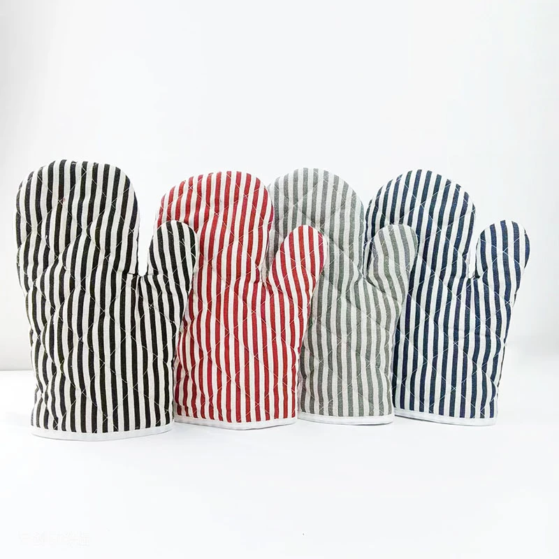 Stripe designed gloves cotton and linen heat resistant gloves for kitchen microwave oven pot holder