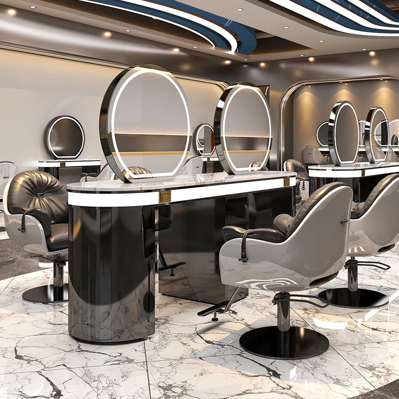 Modern Hair Salon Furniture Styling Double Sided Barber Shop Mirror Station