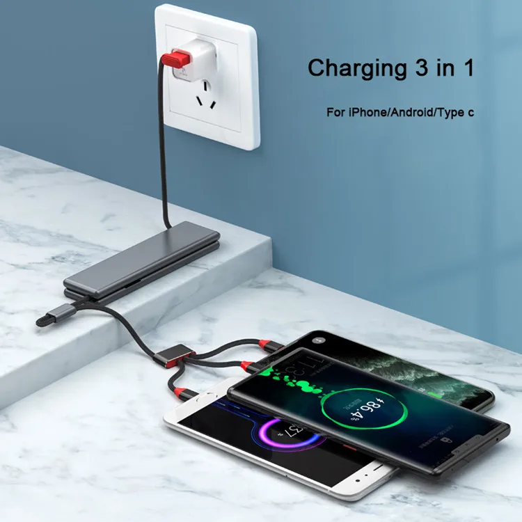 New Arrival  Wholesale 3 in 1 Portable Multifunctional Data Charging Cable for Iphone for Micro USB for Type C