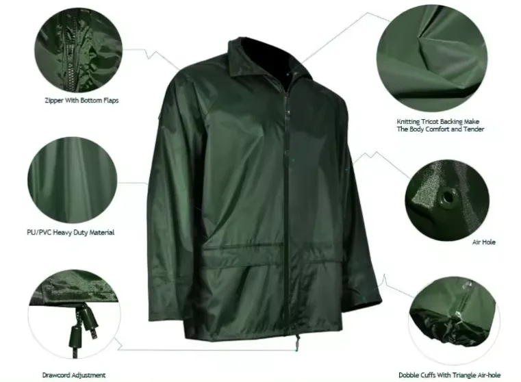 High quality polyester pvc rain coat with hooded breathable rain suit with reflective tape strong rain wear 170T 190T 210T