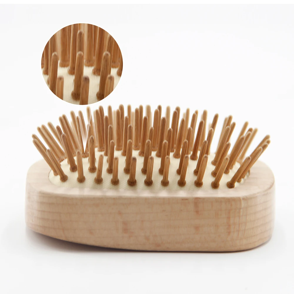 Hot Sale Portable Round Shape Bamboo Wood Hair Brush Natural Bamboo-teeth Hair Detangling Brush for Women Men Children