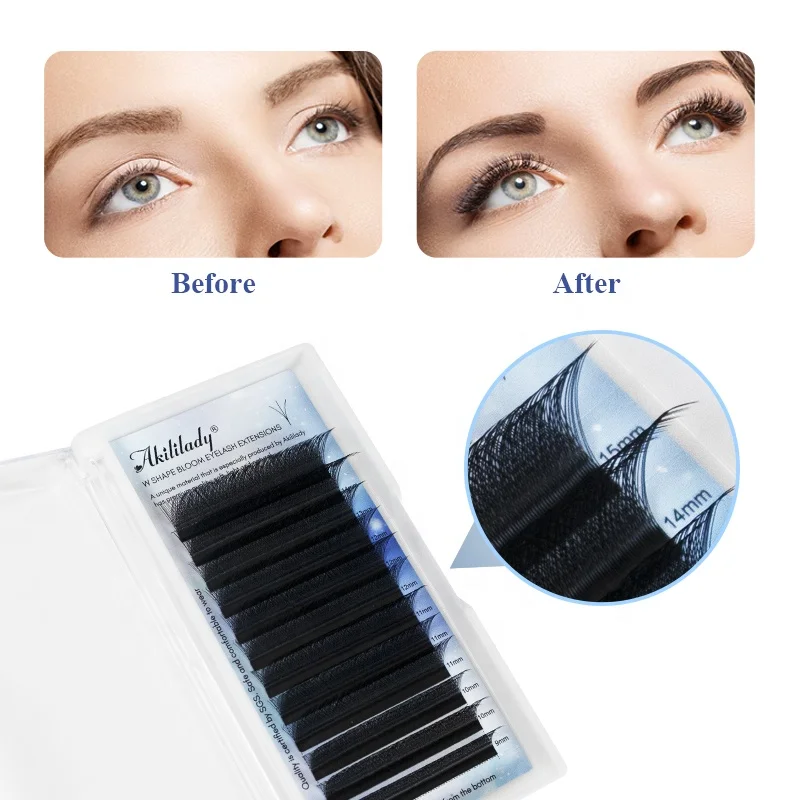 Akililady 0.05 0.07 0.10 3DW Eye Lashes Extensiones De Pestanas Eyelashes w Custom Lashes Fake Eyelash Extension Factory